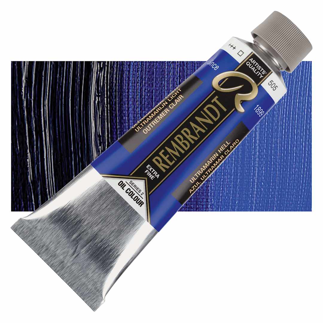 Open in modal - Rembrandt Artists' Oil Color - Ultramarine Light, 150 ml tube and swatch
