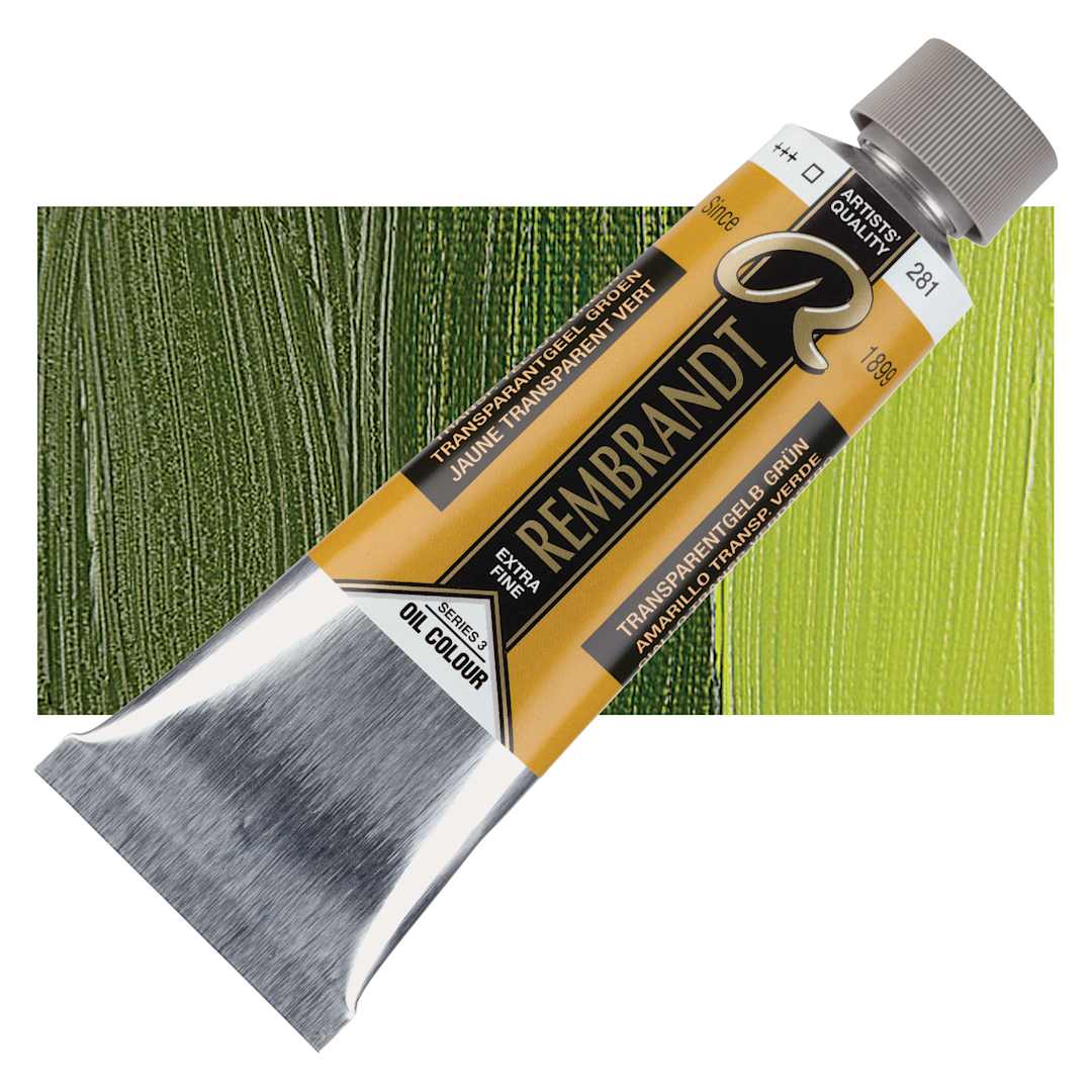 Open in modal - Rembrandt Artists' Oil Color - Transparent Yellow Green, 150 ml tube and swatch