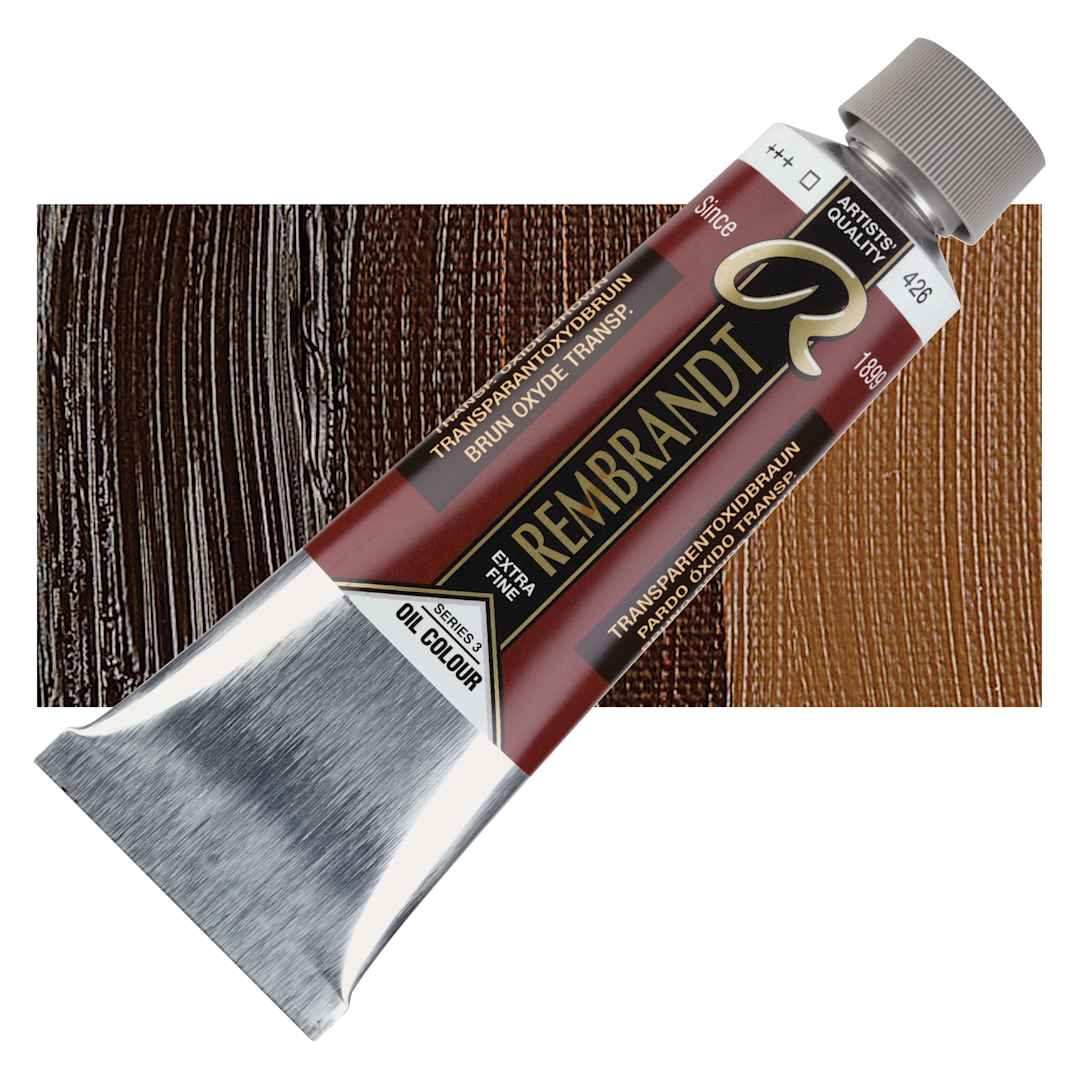 Open in modal - Rembrandt Artists' Oil Color - Transparent Oxide Brown, 150 ml tube and swatch