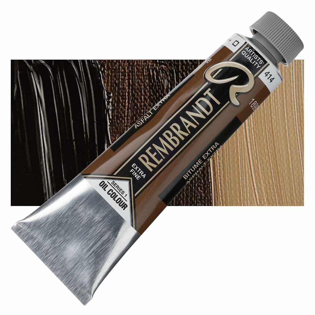 Open in modal - Rembrandt Artists' Oil Color - Asphaltum, 40 ml tube and swatch