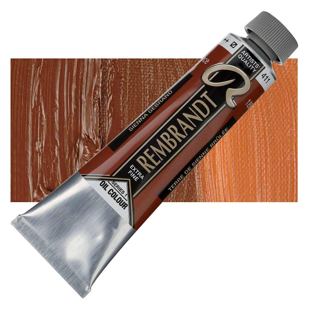 Open in modal - Rembrandt Artists' Oil Color - Burnt Sienna, 40 ml tube and swatch