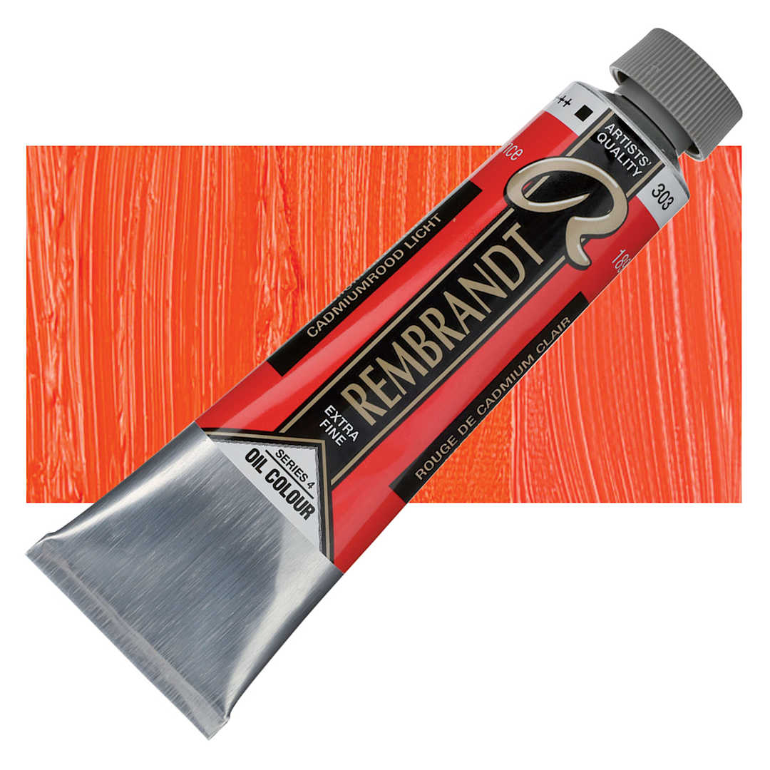 Open in modal - Rembrandt Artists' Oil Color - Cadmium Red Light, 40 ml tube and swatch