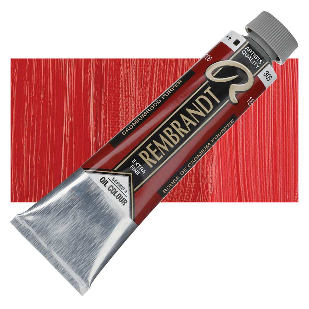 Open in modal - Rembrandt Artists' Oil Color - Cadmium Red Purple, 40 ml tube and swatch