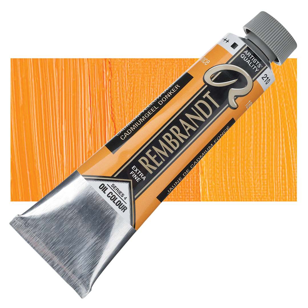 Open in modal - Rembrandt Artists' Oil Color - Cadmium Yellow Deep, 40 ml tube and swatch