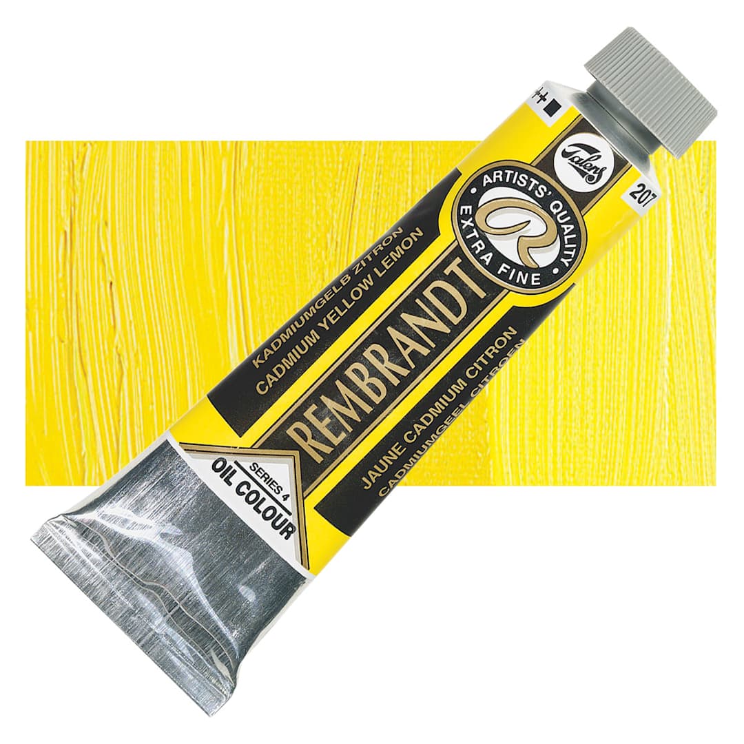 Open in modal - Rembrandt Artists' Oil Color - Cadmium Yellow Lemon, 40 ml tube and swatch