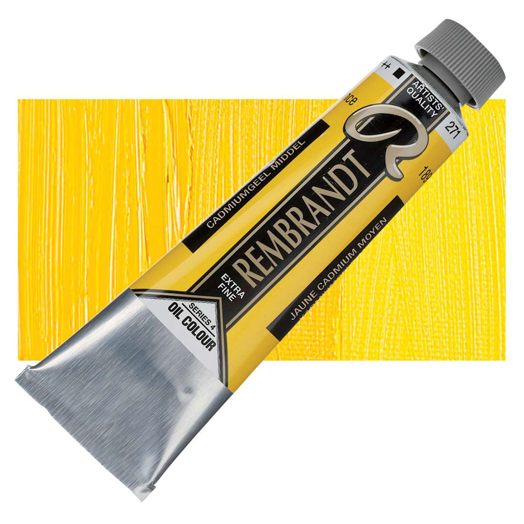 Open in modal - Rembrandt Artists' Oil Color - Cadmium Yellow Medium, 40 ml tube and swatch