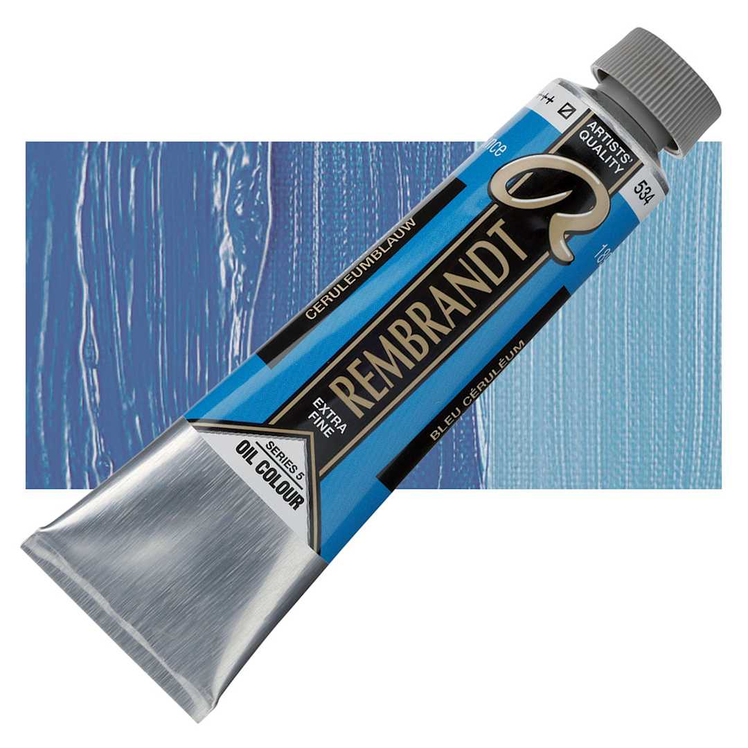 Open in modal - Rembrandt Artists' Oil Color - Cerulean Blue, 40 ml tube and swatch