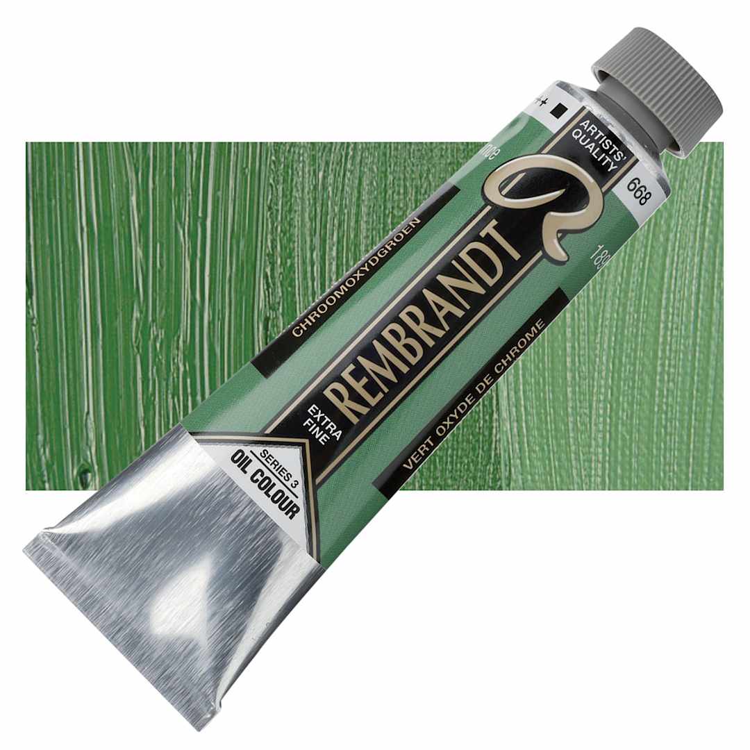 Open in modal - Rembrandt Artists' Oil Color - Chromium Oxide Green, 40 ml tube and swatch