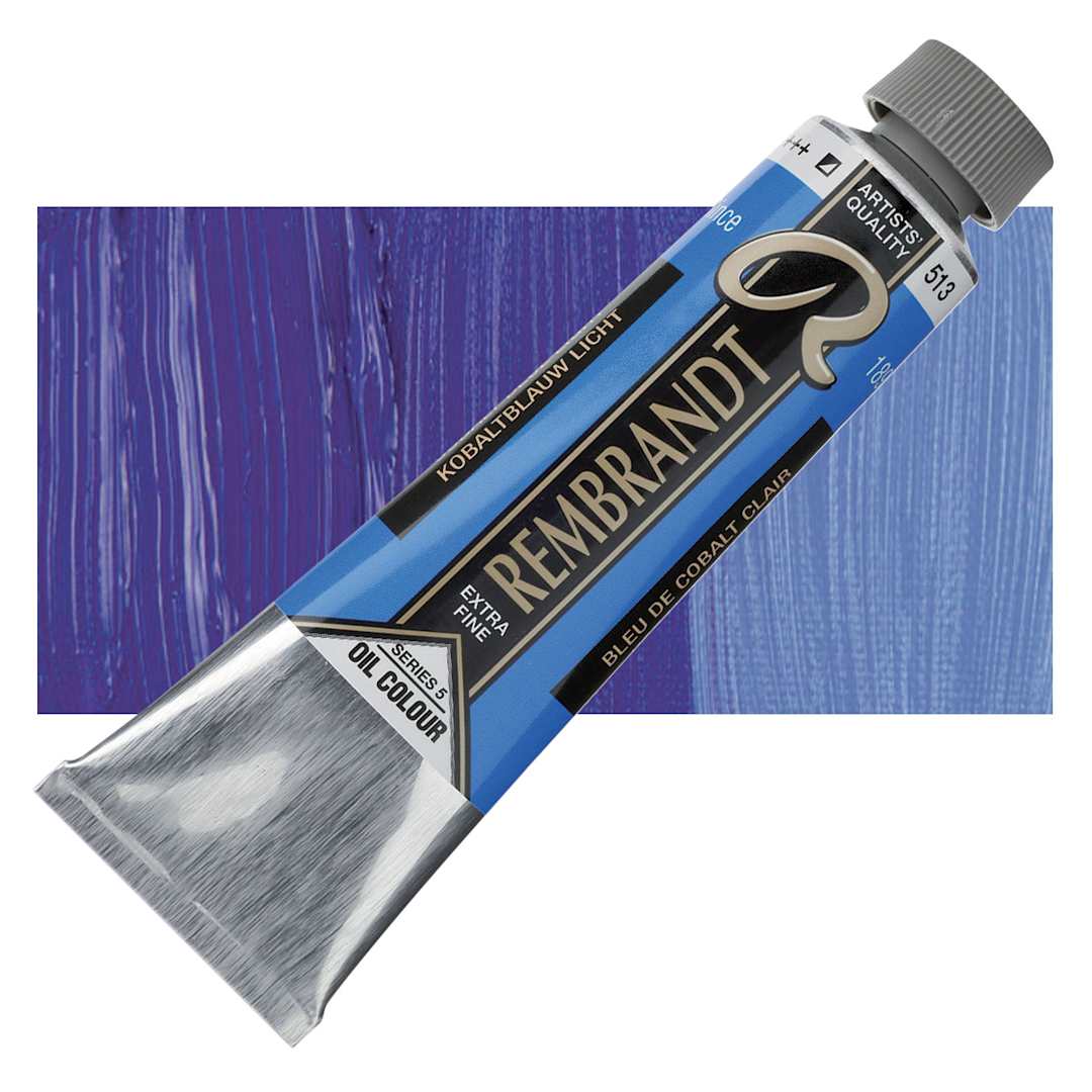 Open in modal - Rembrandt Artists' Oil Color - Cobalt Blue Light, 40 ml tube and swatch