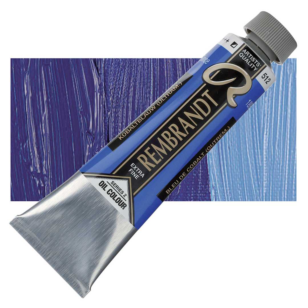 Open in modal - Rembrandt Artists' Oil Color - Cobalt Blue Ultramarine, 40 ml tube and swatch