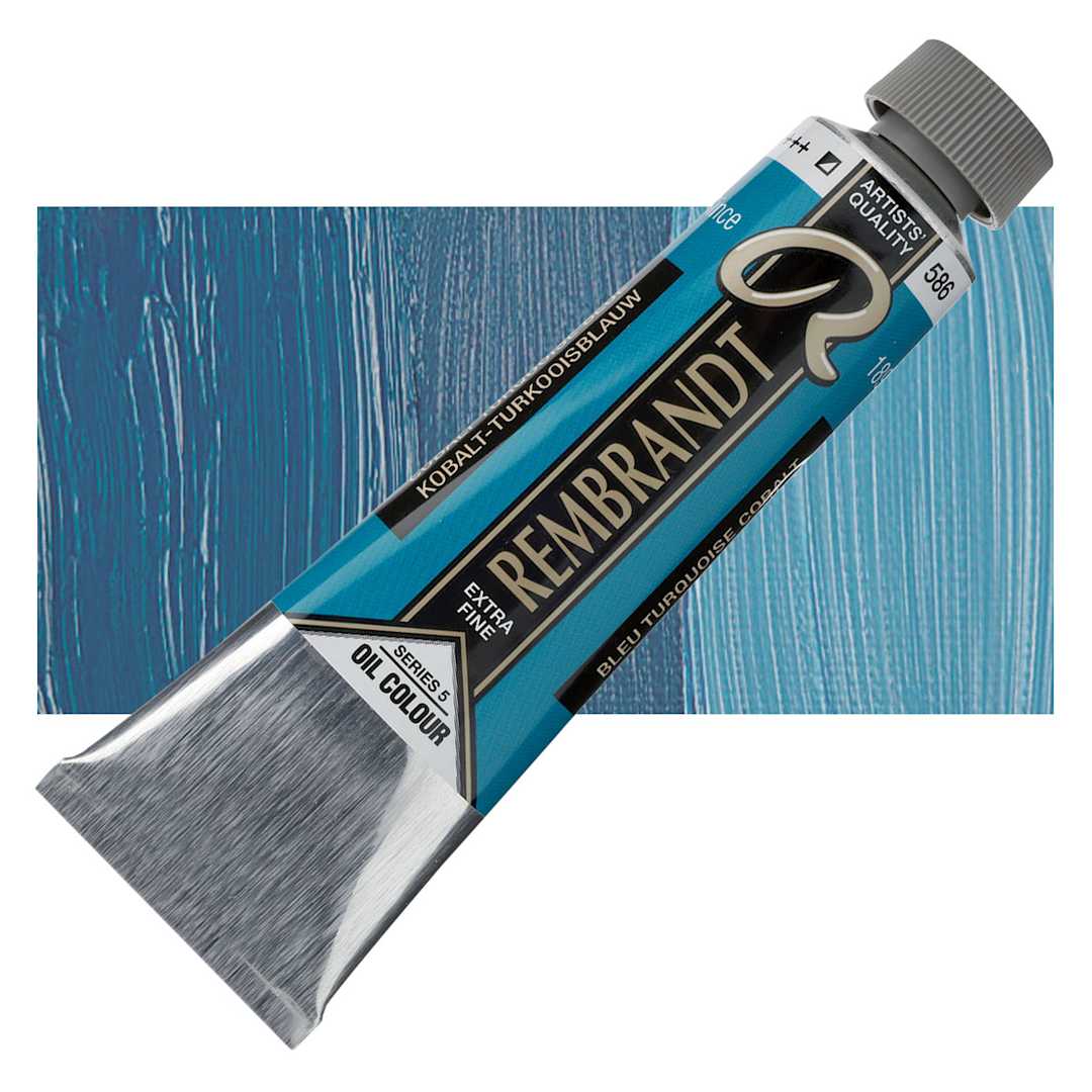 Open in modal - Rembrandt Artists' Oil Color - Cobalt Turquoise Blue, 40 ml tube and swatch