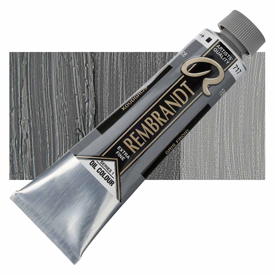Open in modal - Rembrandt Artists' Oil Color - Cold Gray, 40 ml tube and swatch