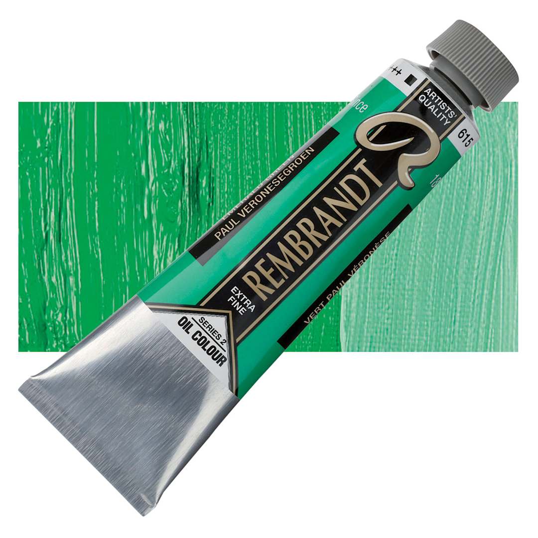 Open in modal - Rembrandt Artists' Oil Color - Emerald Green, 40 ml tube and swatch
