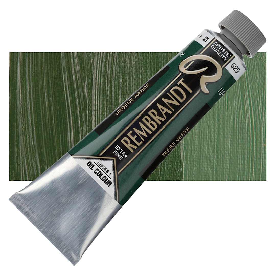 Open in modal - Rembrandt Artists' Oil Color - Green Earth, 40 ml tube and swatch