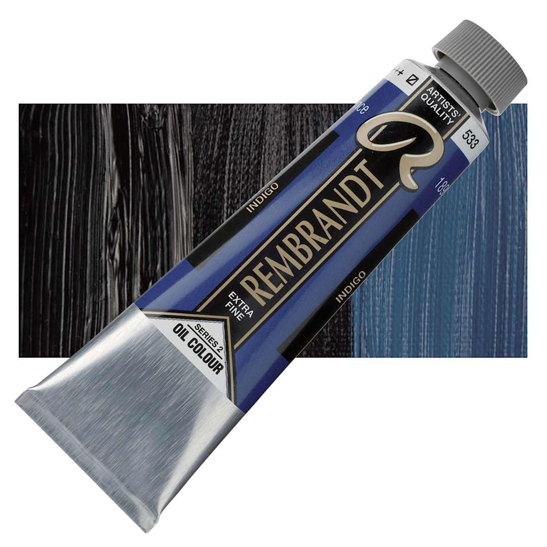 Open in modal - Rembrandt Artists' Oil Color - Indigo, 40 ml tube and swatch