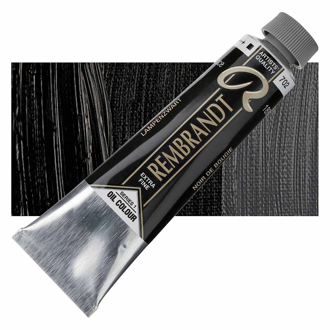 Open in modal - Rembrandt Artists' Oil Color - Lamp Black, 40 ml tube and swatch