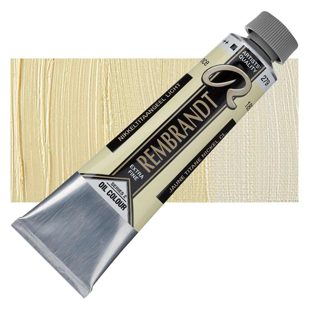 Open in modal - Rembrandt Artists' Oil Color - Nickel Titanium Yellow Light, 40 ml tube and swatch
