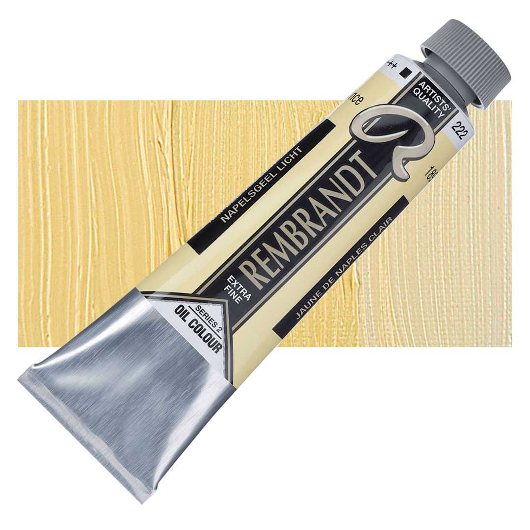 Open in modal - Rembrandt Artists' Oil Color - Naples Yellow Light, 40 ml tube and swatch