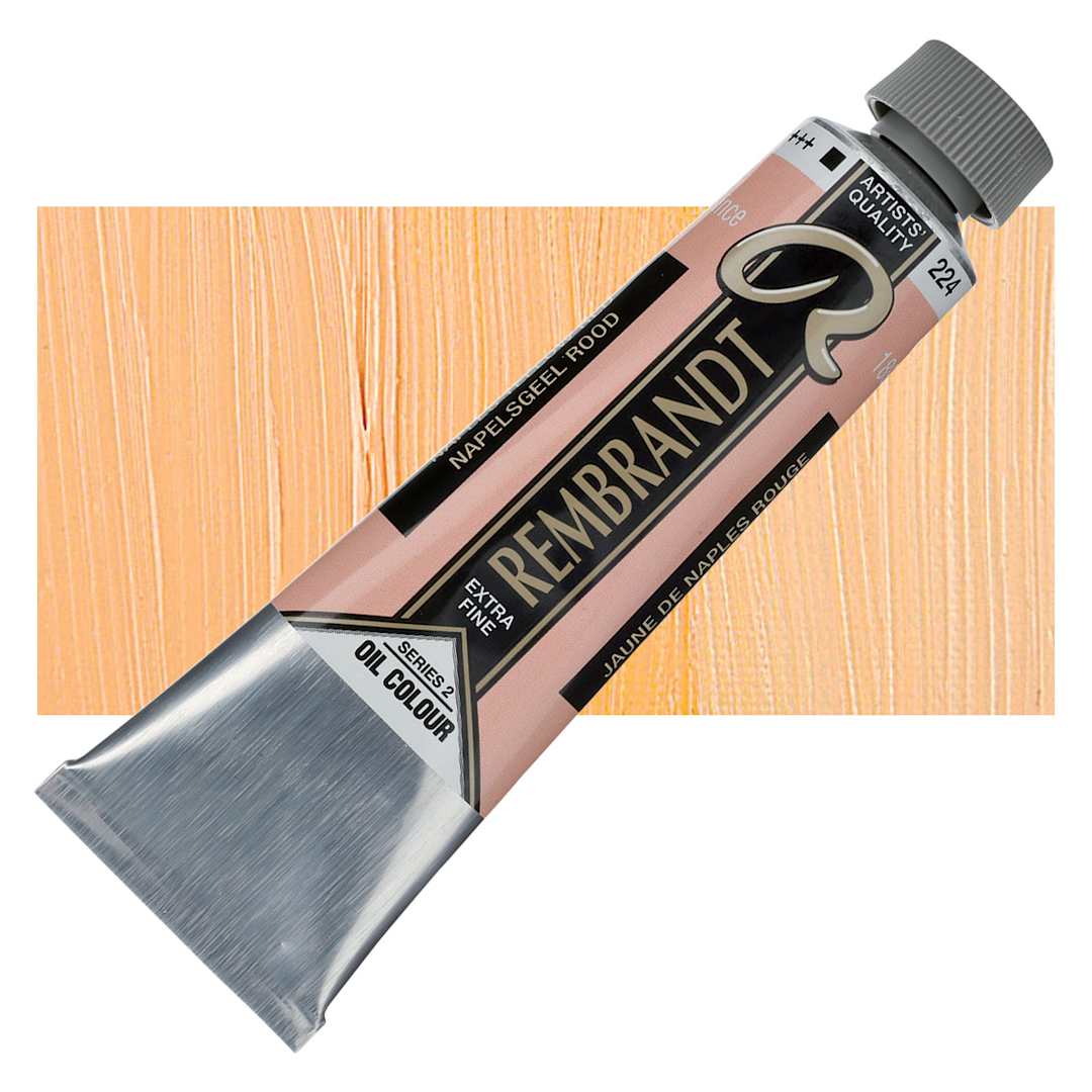 Open in modal - Rembrandt Artists' Oil Color - Naples Yellow Red, 40 ml tube and swatch