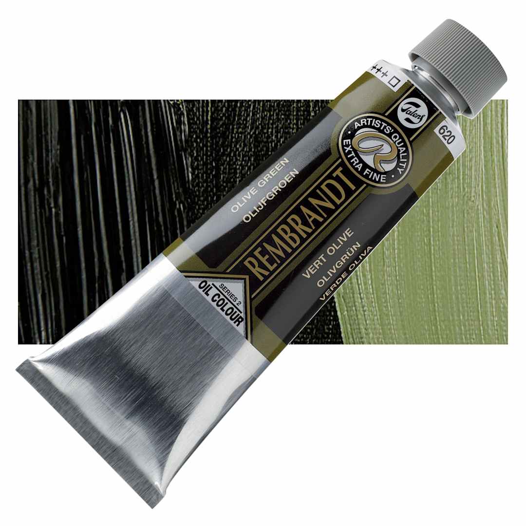 Open in modal - Rembrandt Artists' Oil Color - Olive Green, 150 ml tube and swatch