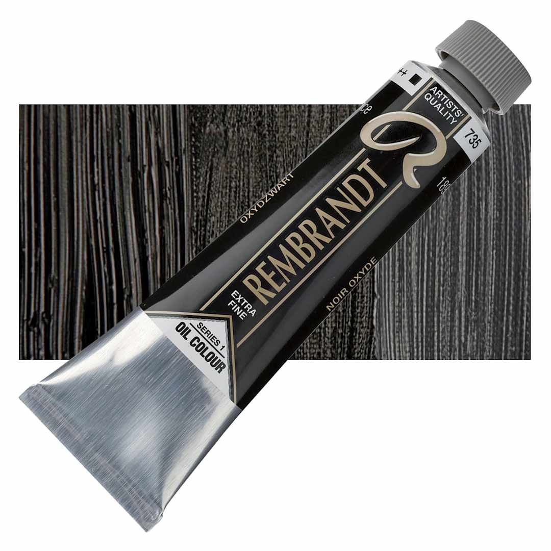 Open in modal - Rembrandt Artists' Oil Color - Oxide Black, 40 ml tube and swatch