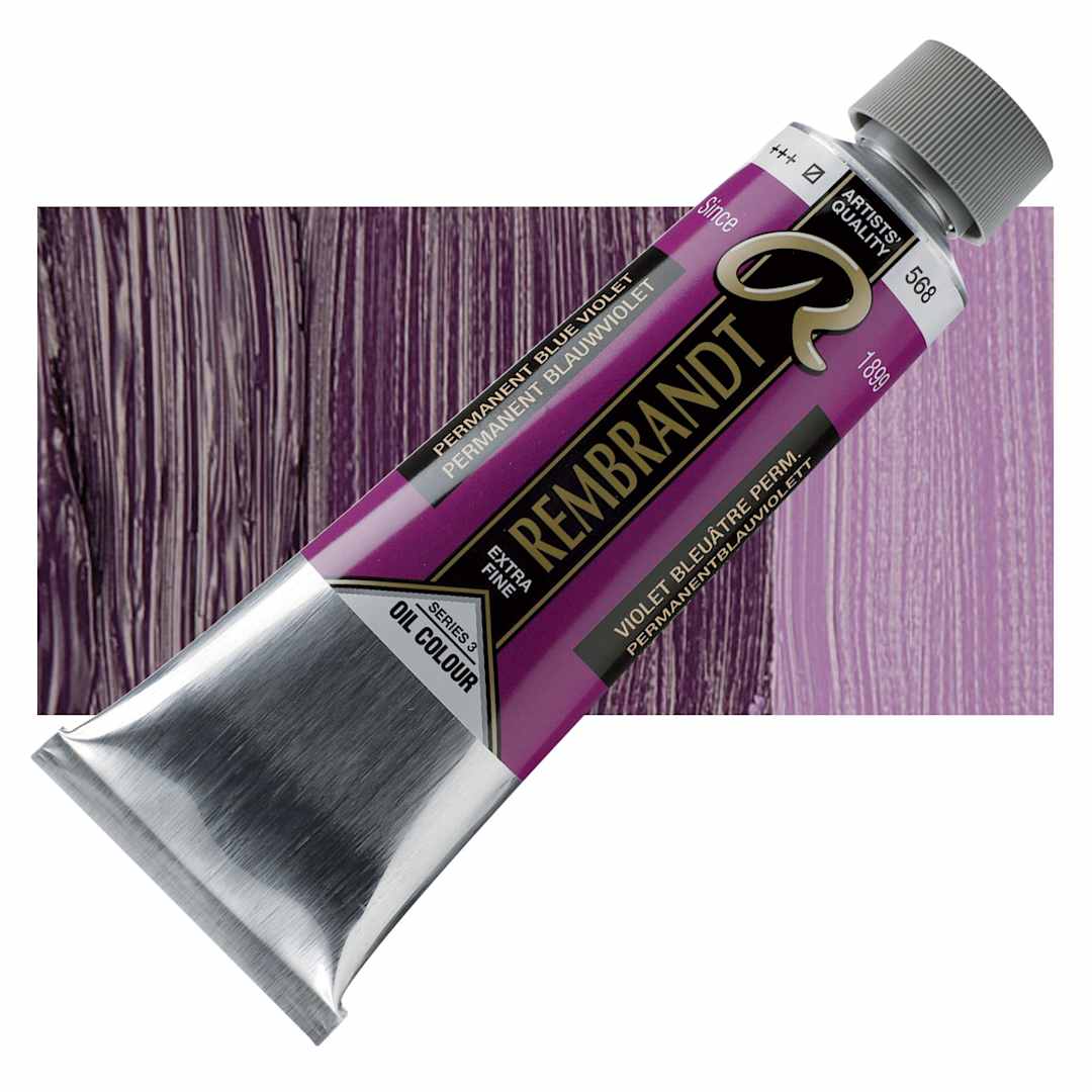 Open in modal - Rembrandt Artists' Oil Color - Permanent Blue Violet, 150 ml tube and swatch