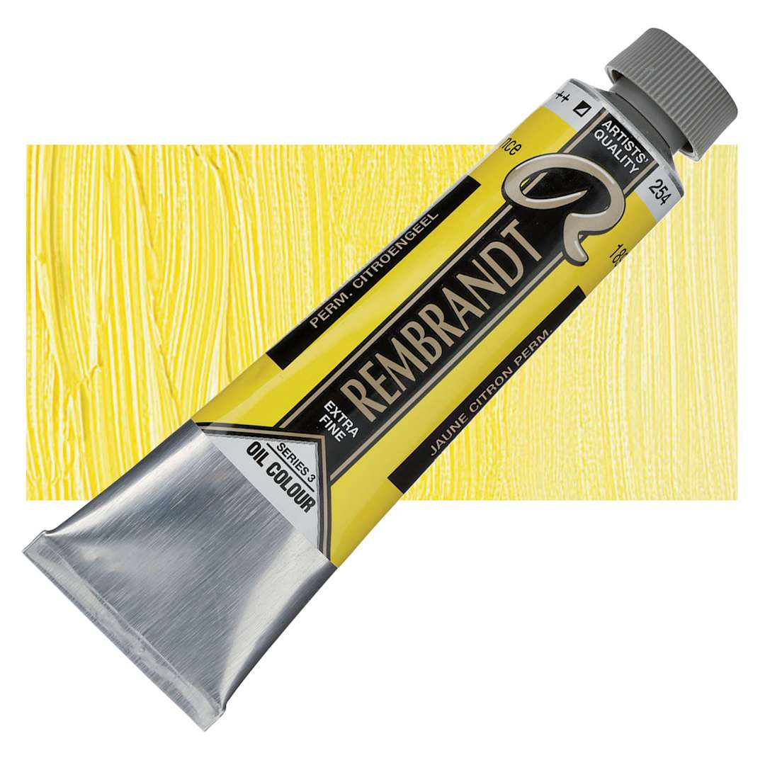 Open in modal - Rembrandt Artists' Oil Color - Permanent Lemon Yellow, 40 ml tube and swatch
