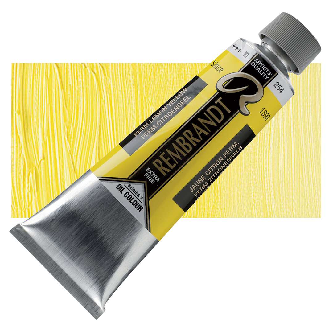 Open in modal - Rembrandt Artists' Oil Color - Permanent Lemon Yellow, 150 ml tube and swatch