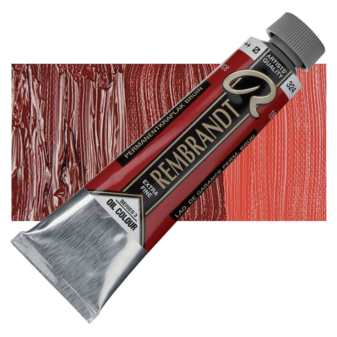 Open in modal - Rembrandt Artists' Oil Color - Permanent Madder Brown, 40 ml tube and swatch