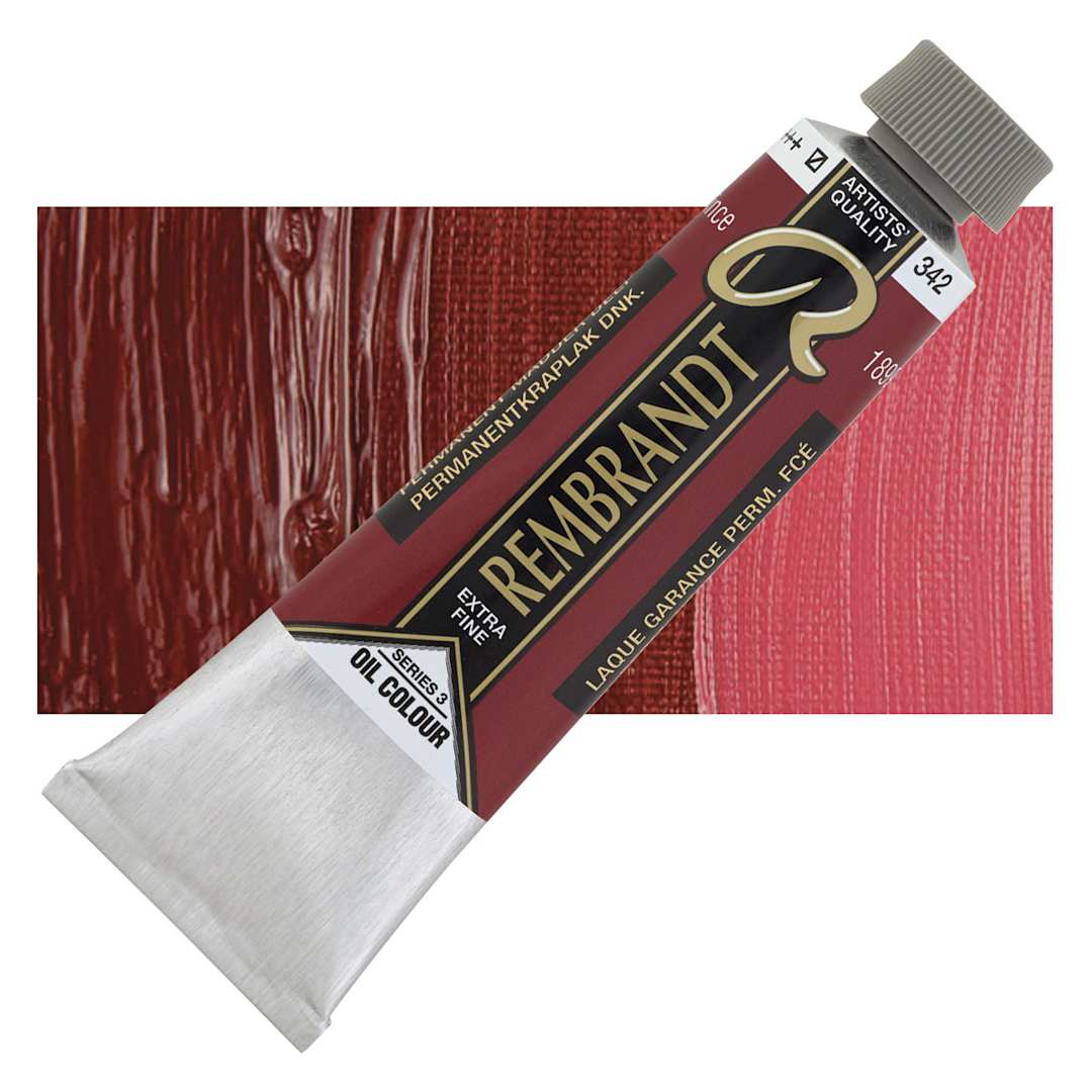 Open in modal - Rembrandt Artists' Oil Color - Permanent Madder Deep, 40 ml tube and swatch