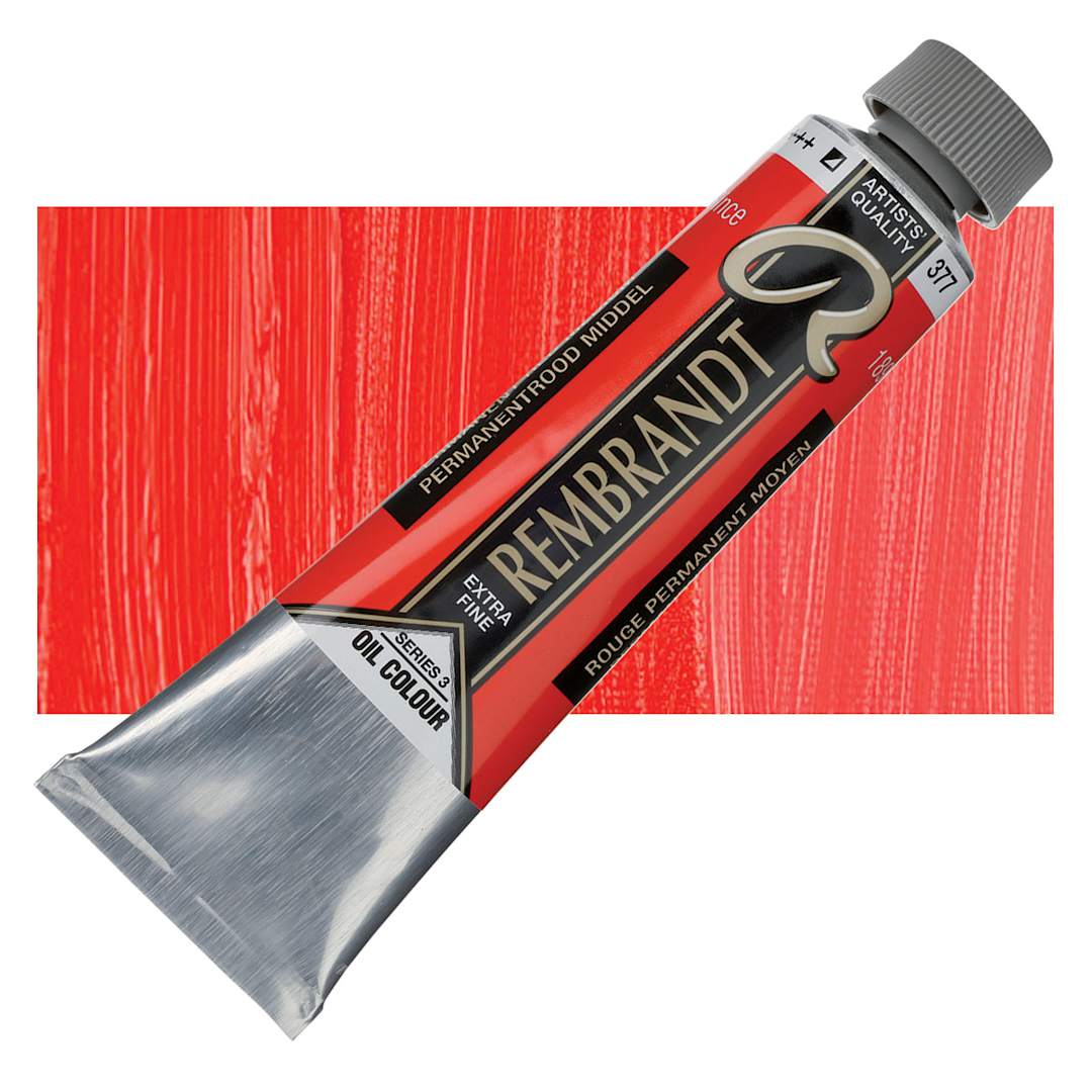 Open in modal - Rembrandt Artists' Oil Color - Permanent Red Medium, 40 ml tube and swatch