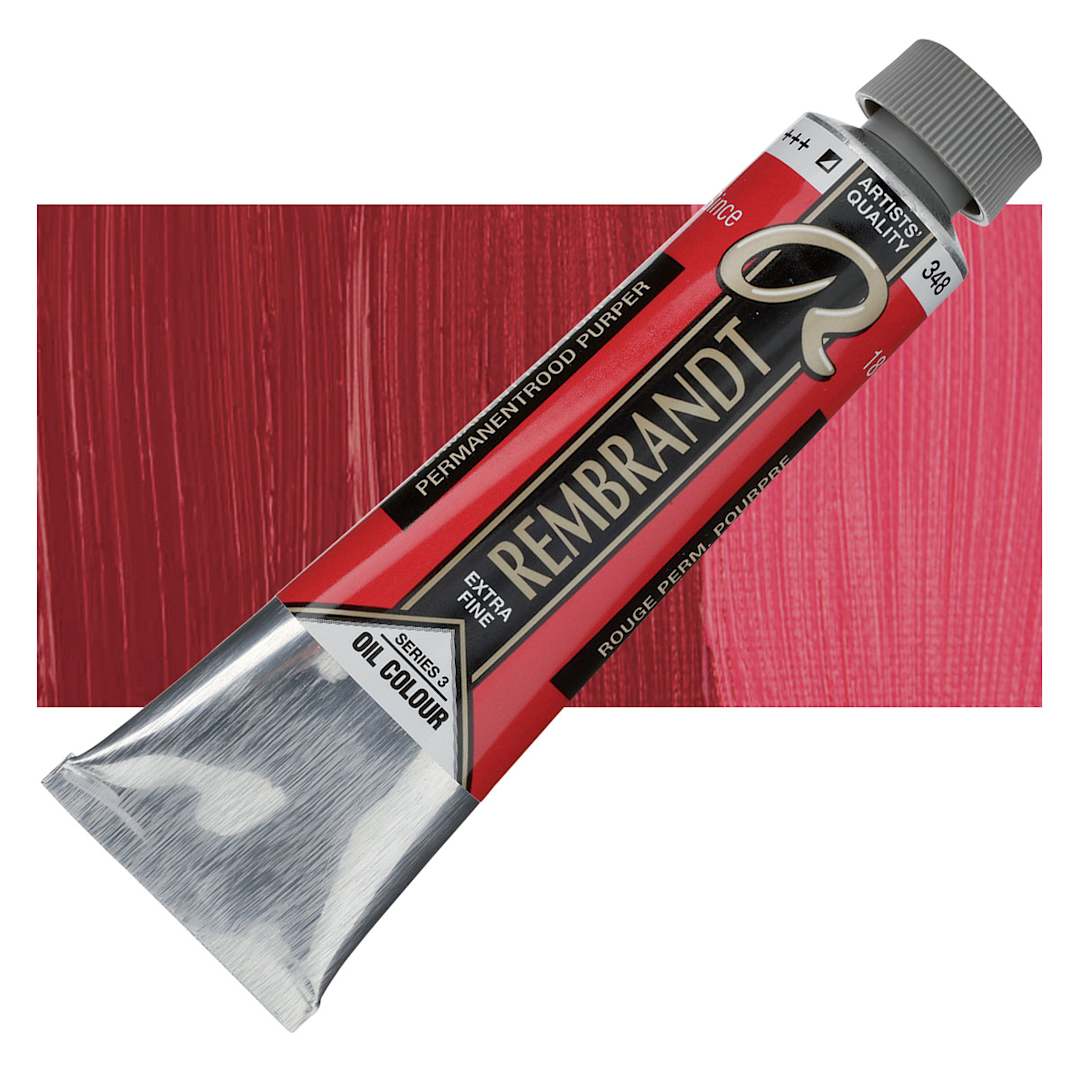 Open in modal - Rembrandt Artists' Oil Color - Permanent Red Purple, 40 ml tube and swatch