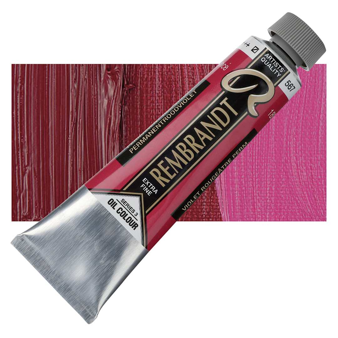 Open in modal - Rembrandt Artists' Oil Color - Permanent Red Violet, 40 ml tube and swatch