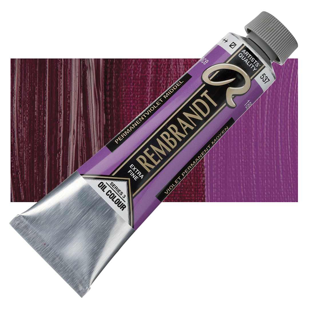 Open in modal - Rembrandt Artists' Oil Color - Permanent Violet Medium, 40 ml tube and swatch
