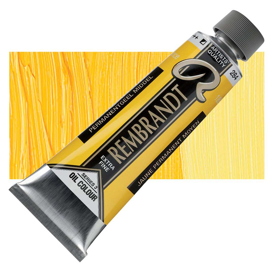 Open in modal - Rembrandt Artists' Oil Color - Permanent Yellow Medium, 150 ml tube and swatch