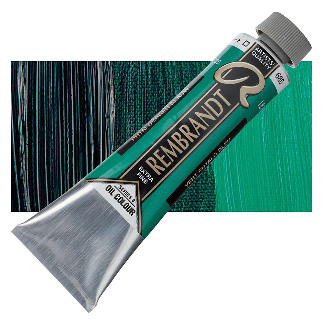 Open in modal - Rembrandt Artists' Oil Color - Phthalo Green Blue, 40 ml tube and swatch