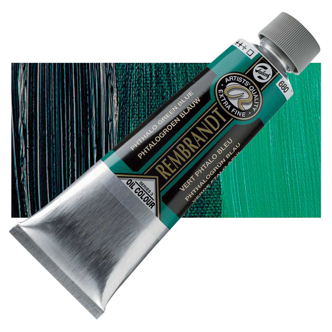 Open in modal - Rembrandt Artists' Oil Color - Phthalo Green Blue, 150 ml tube and swatch