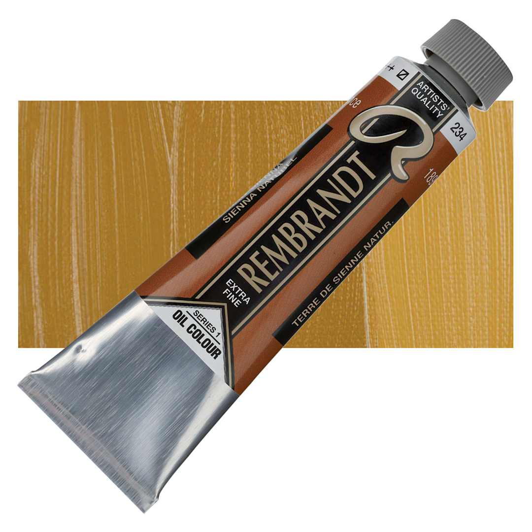 Open in modal - Rembrandt Artists' Oil Color - Raw Sienna, 40 ml tube and swatch