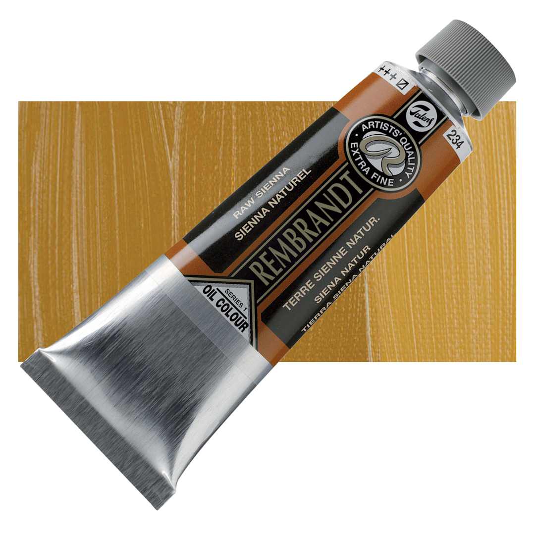 Open in modal - Rembrandt Artists' Oil Color - Raw Sienna, 150 ml tube and swatch