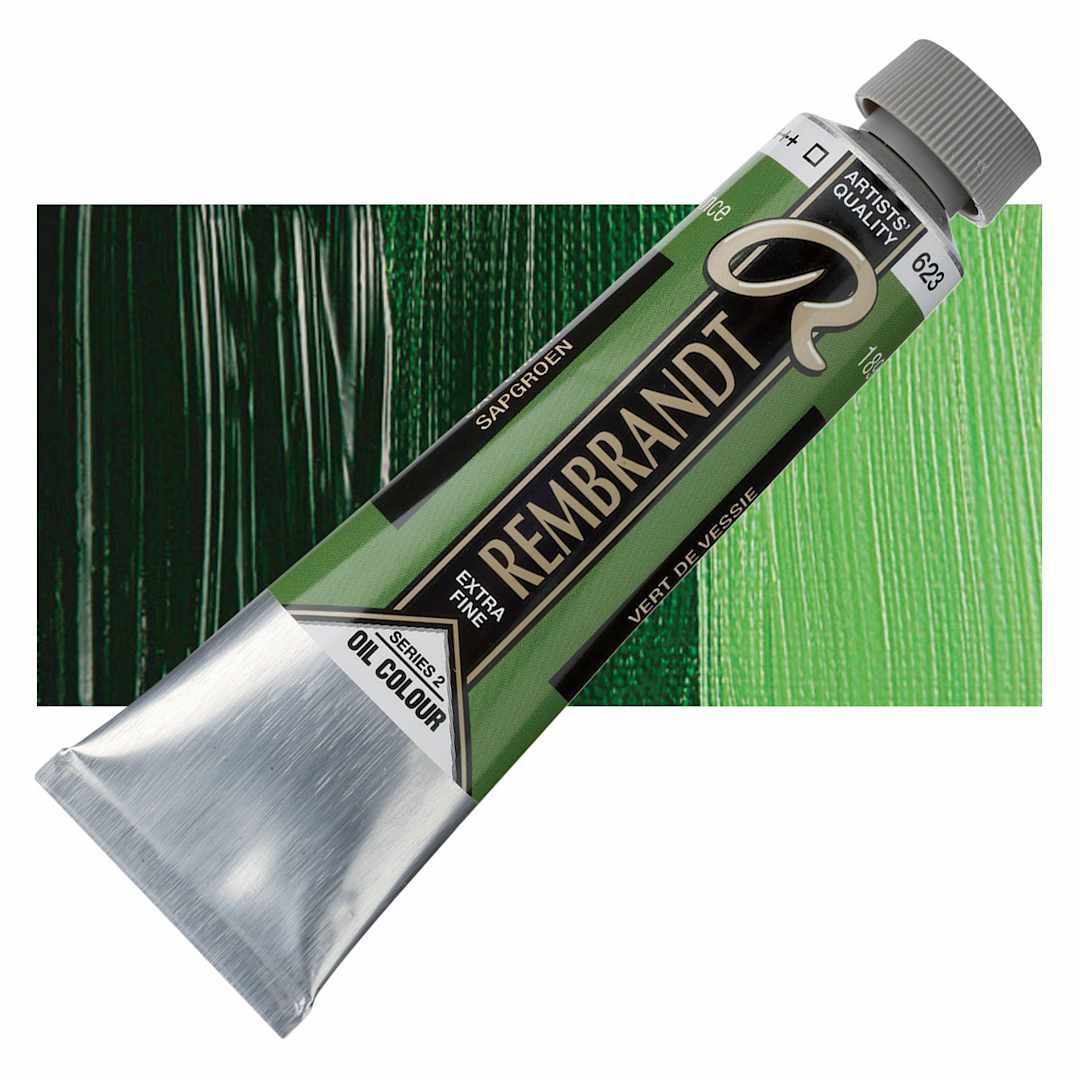Open in modal - Rembrandt Artists' Oil Color - Sap Green, 40 ml tube and swatch
