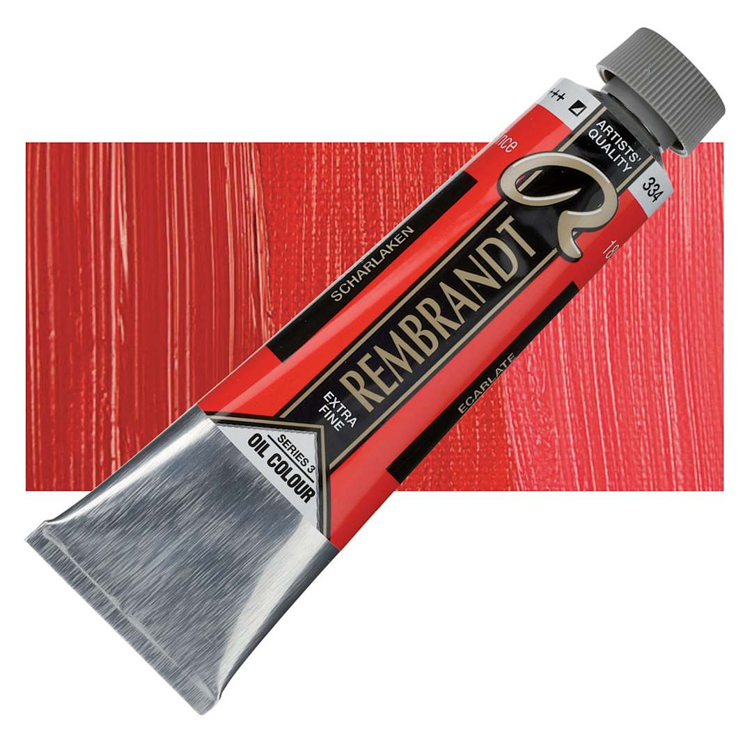 Open in modal - Rembrandt Artists' Oil Color - Scarlet, 40 ml tube and swatch