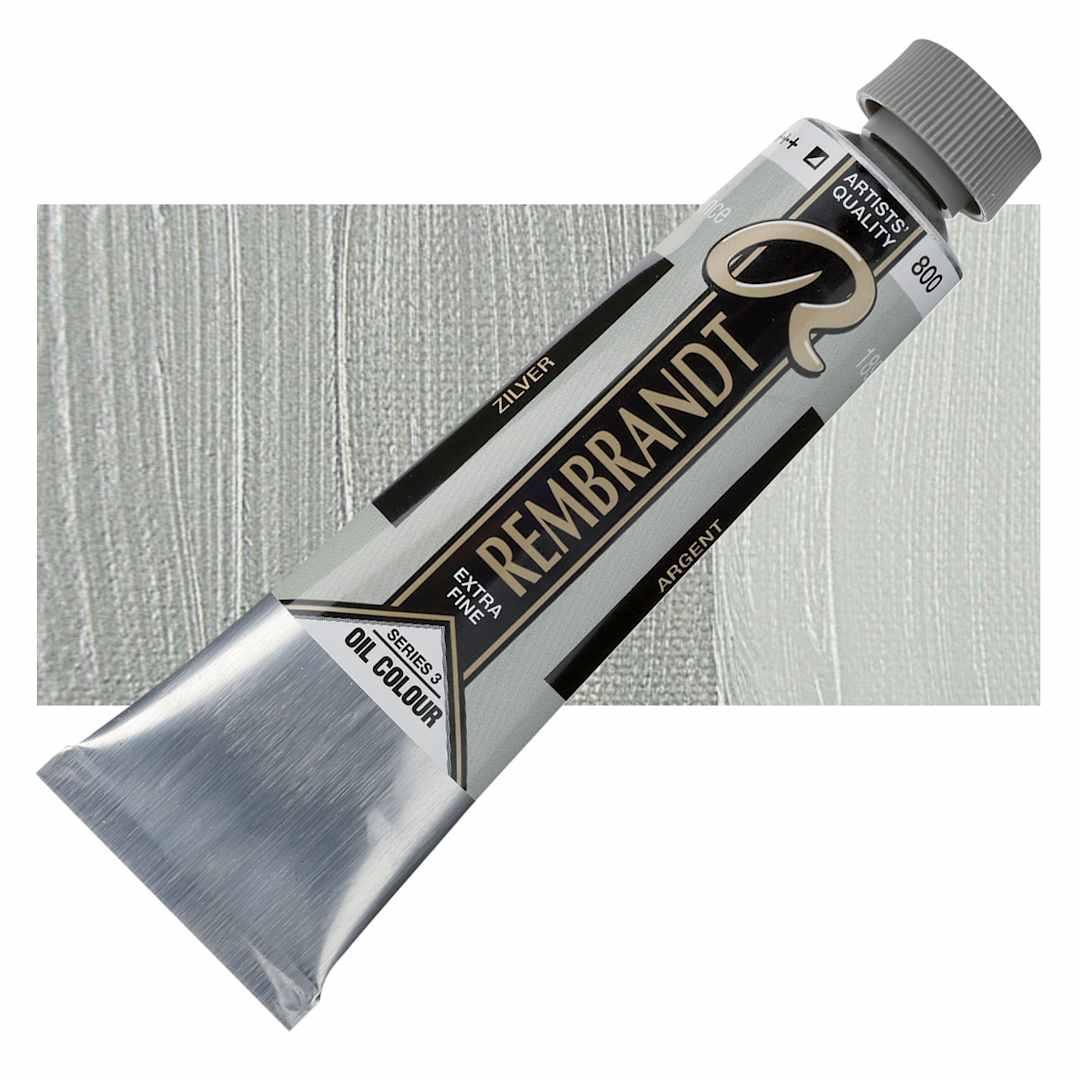 Open in modal - Rembrandt Artists' Oil Color - Silver, 40 ml tube and swatch