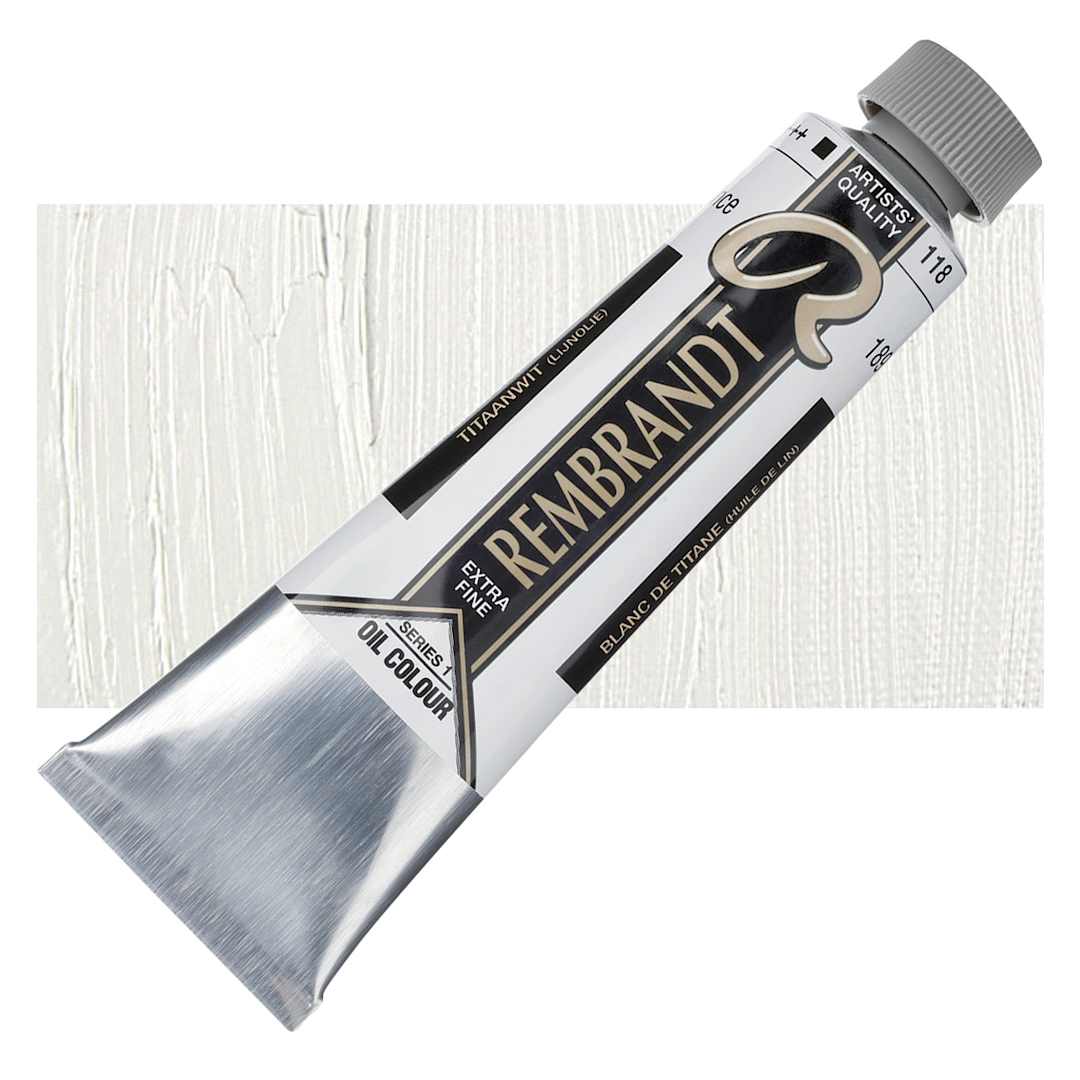 Open in modal - Rembrandt Artists' Oil Color - Titanium White (Linseed), 40 ml tube and swatch