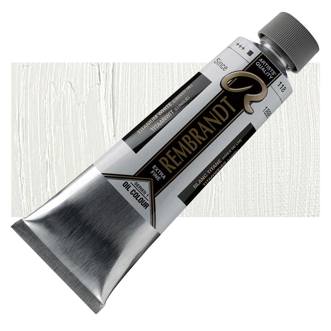 Open in modal - Rembrandt Artists' Oil Color - Titanium White (Linseed), 150 ml tube and swatch