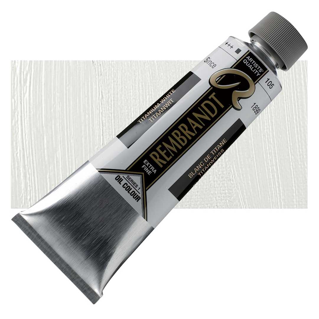 Open in modal - Rembrandt Artists' Oil Color - Titanium White (Safflower), 150 ml tube and swatch