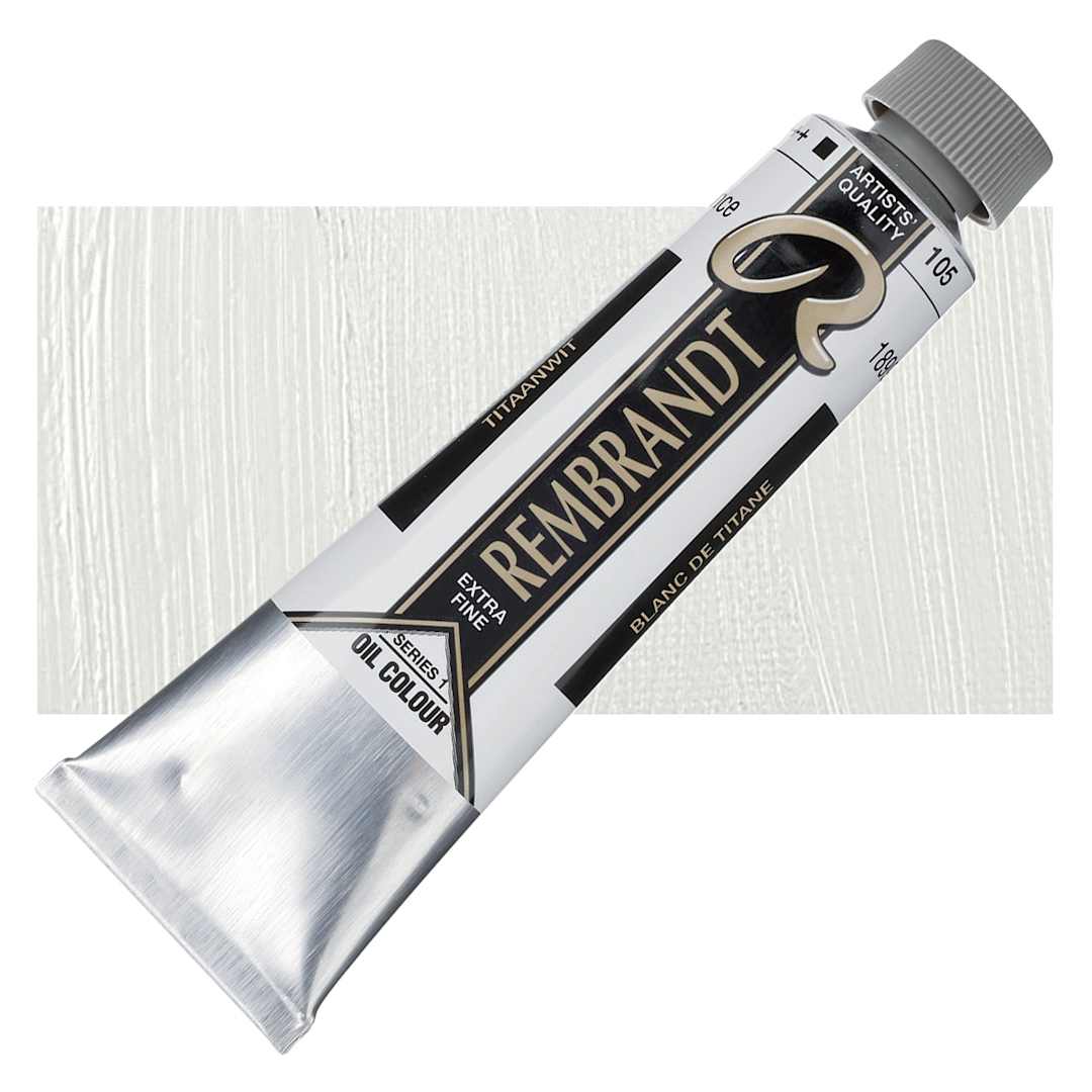 Open in modal - Rembrandt Artists' Oil Color - Titanium White (Safflower), 40 ml tube and swatch