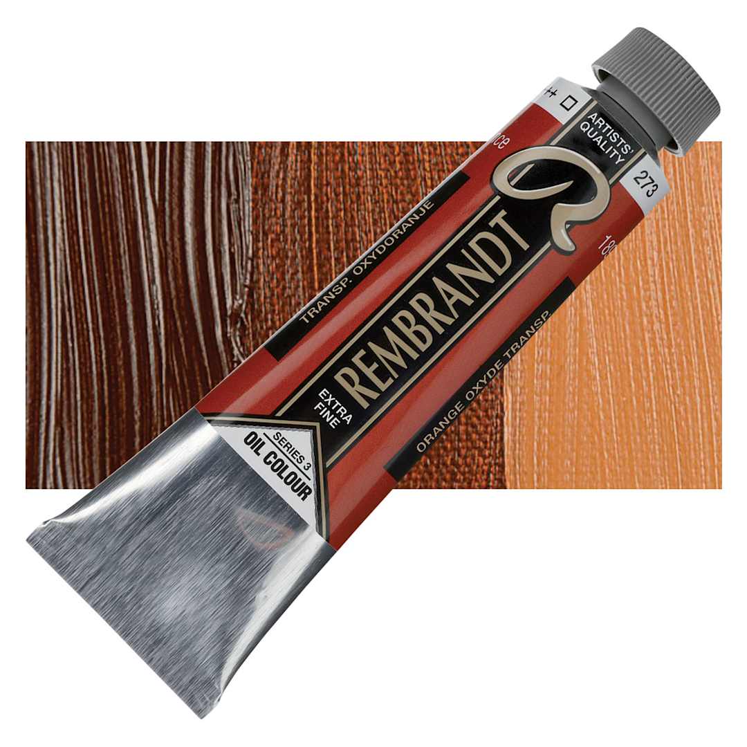 Open in modal - Rembrandt Artists' Oil Color - Transparent Oxide Orange, 40 ml tube and swatch
