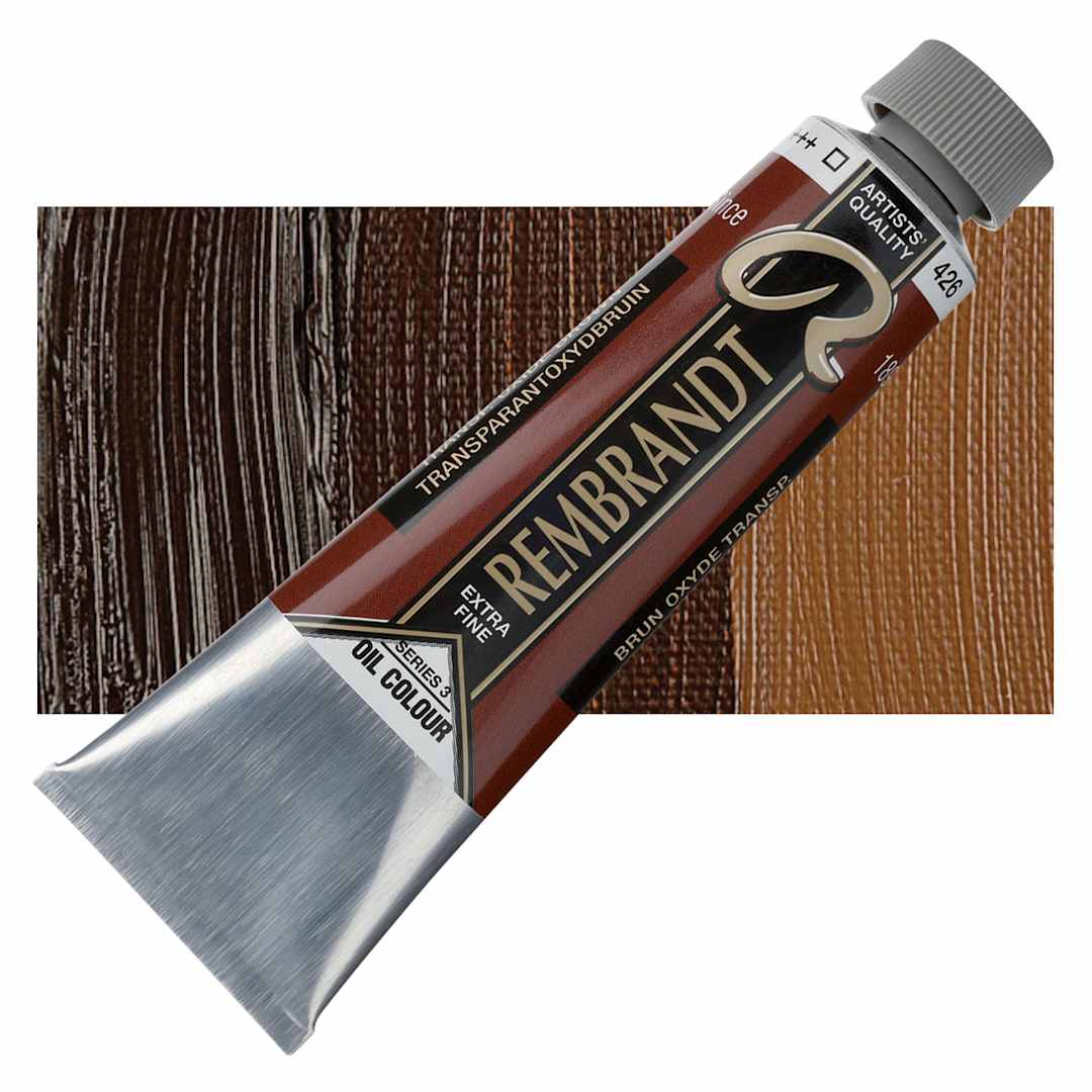 Open in modal - Rembrandt Artists' Oil Color - Transparent Oxide Brown, 40 ml tube and swatch