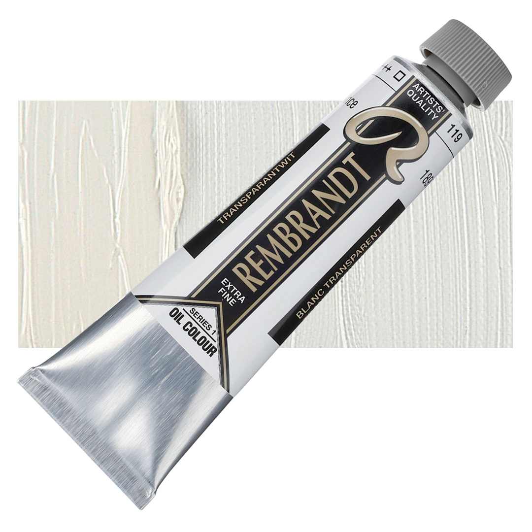 Open in modal - Rembrandt Artists' Oil Color - Transparent White, 40 ml tube and swatch