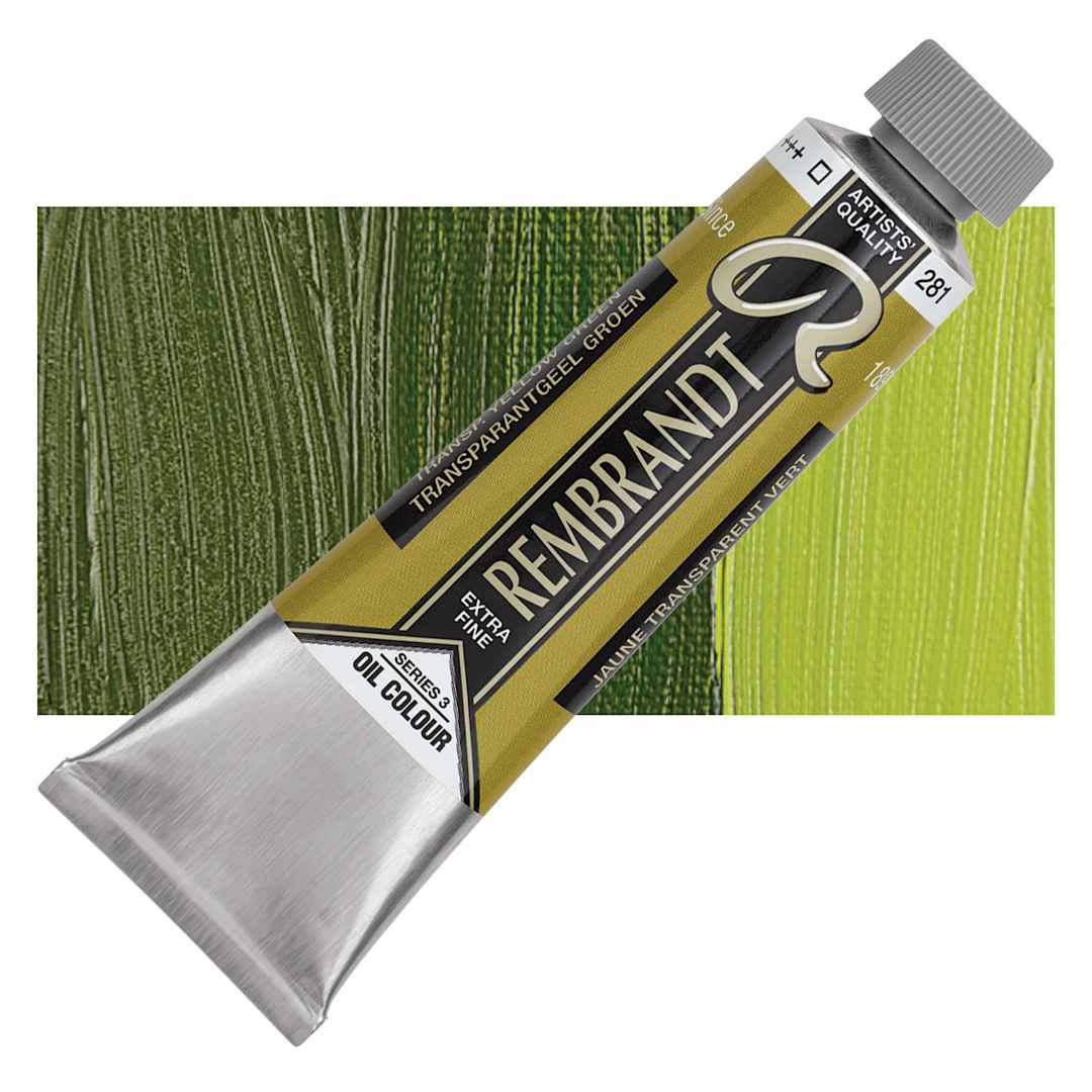 Open in modal - Rembrandt Artists' Oil Color - Transparent Yellow Green, 40 ml tube and swatch